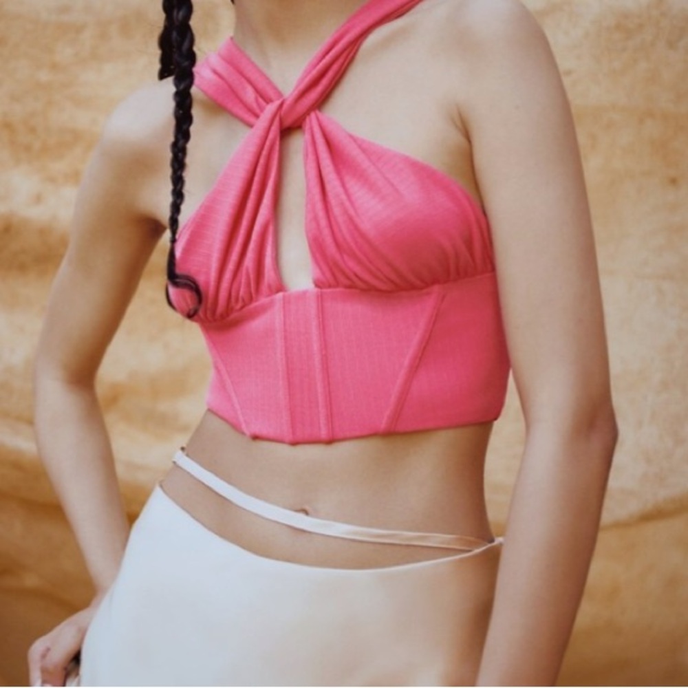 Zara Pink Corset Like Crop Top.